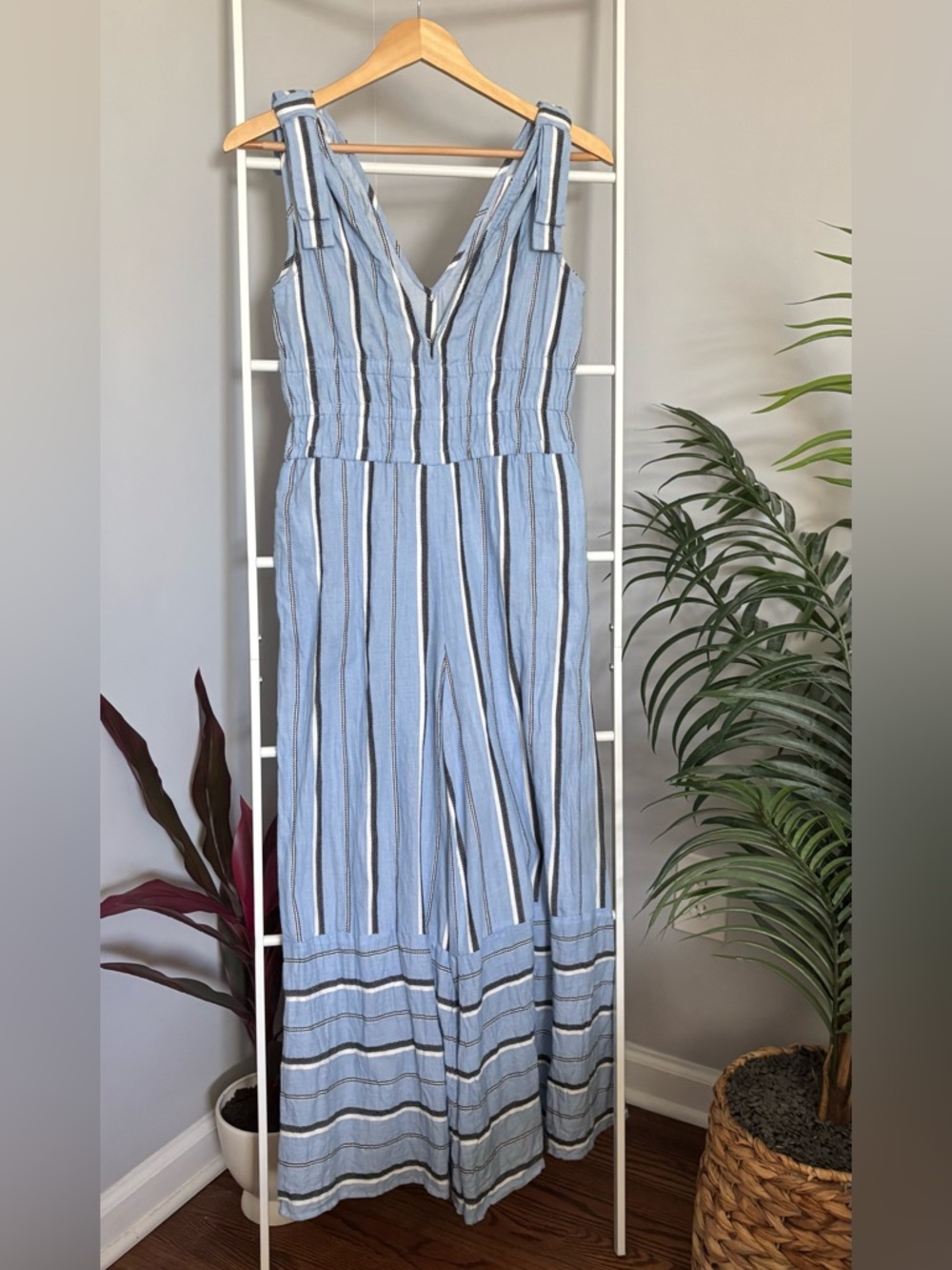 Red Carter Light Blue Sleeveless Striped Jumpsuit